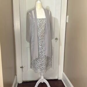 R & M Richards Silver Lace Wedding Dress